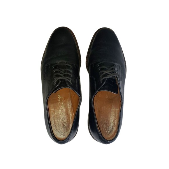 Salvatore Ferragamo Studio Pebble Grain Leather Shoes Black Oxford Derby Men Sz8